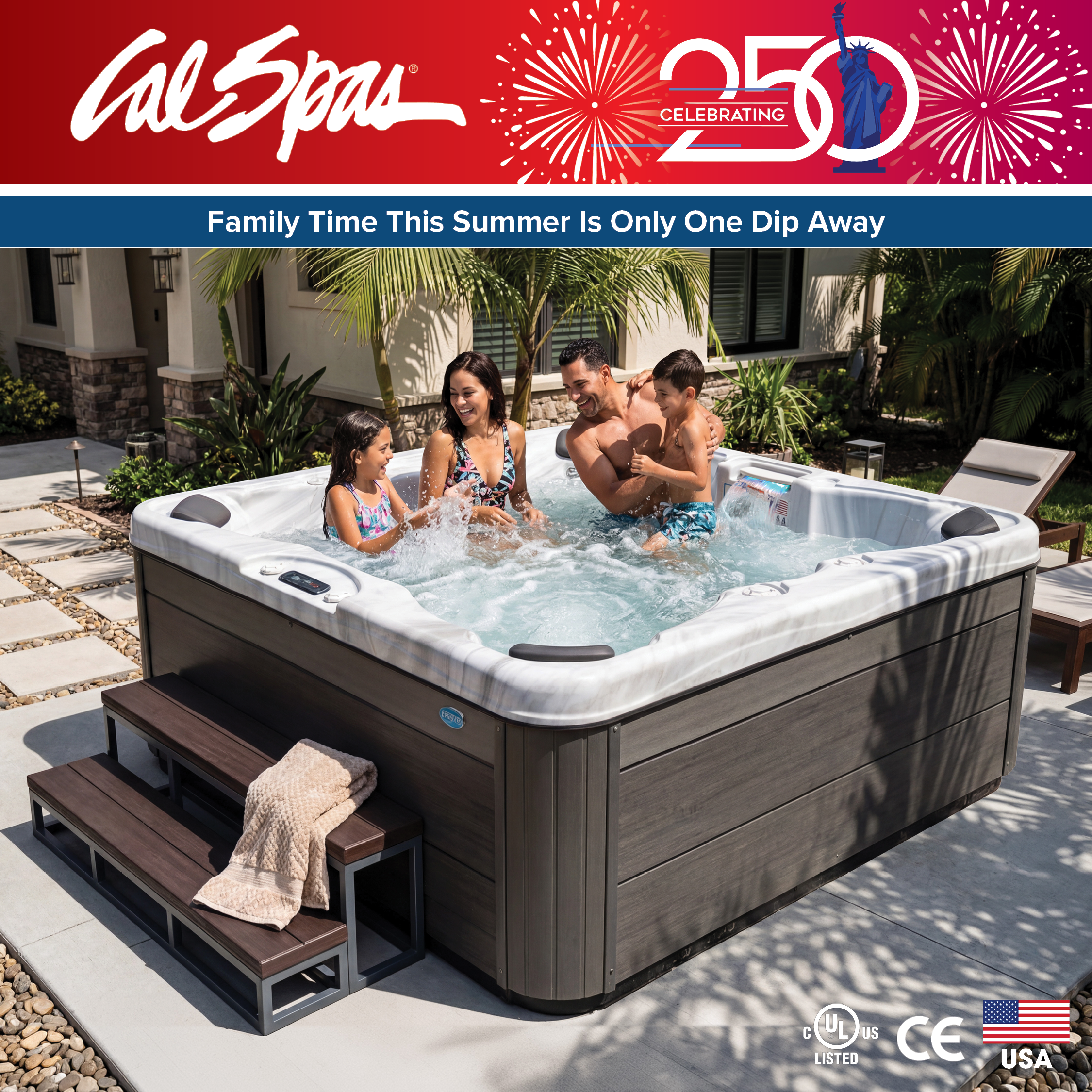 Calspas hot tub being used in a family setting - Lake Havasu City